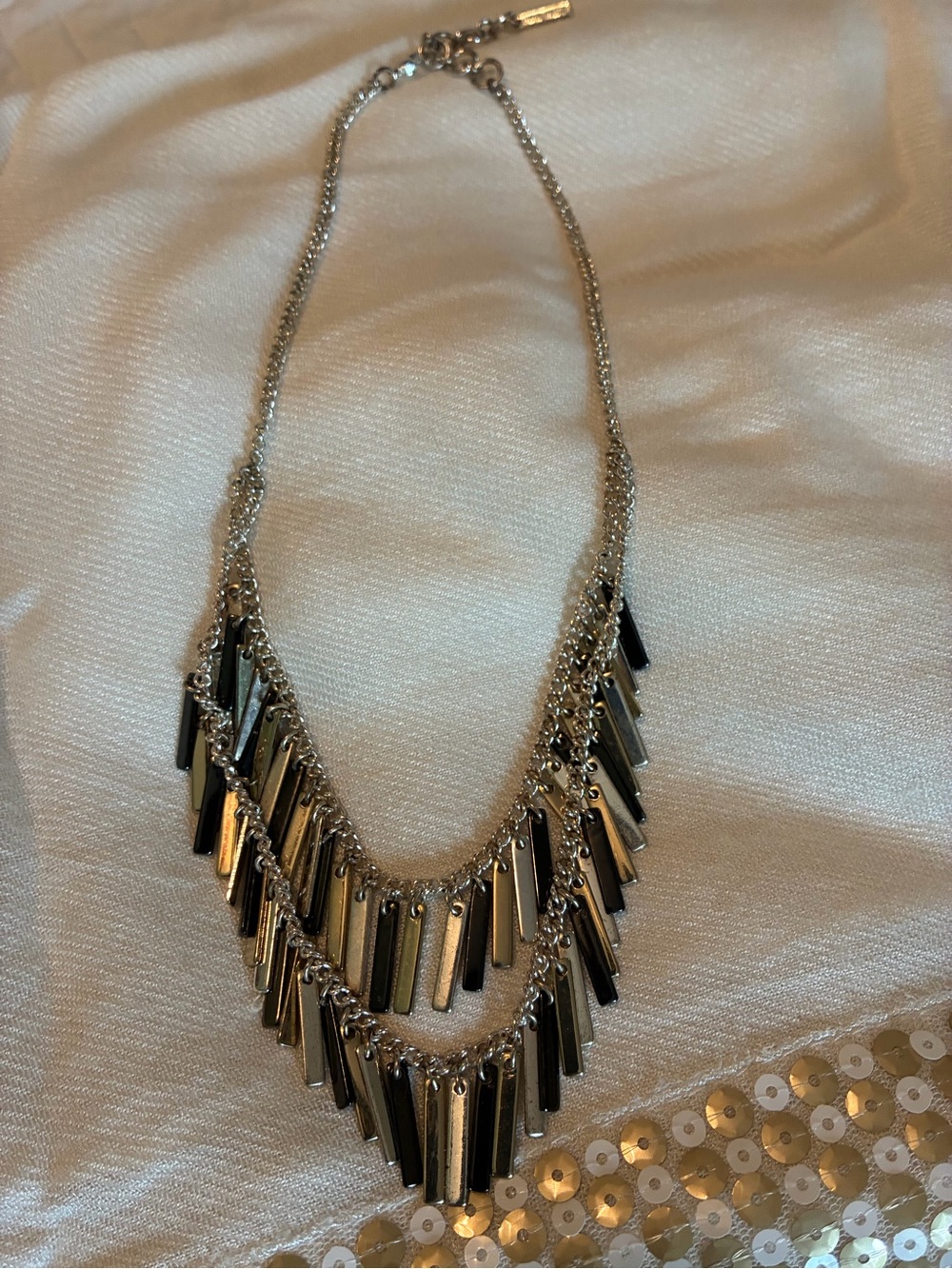 Silver Cascading Chain Bar Fringe Necklace, Jewelry, Statement Piece